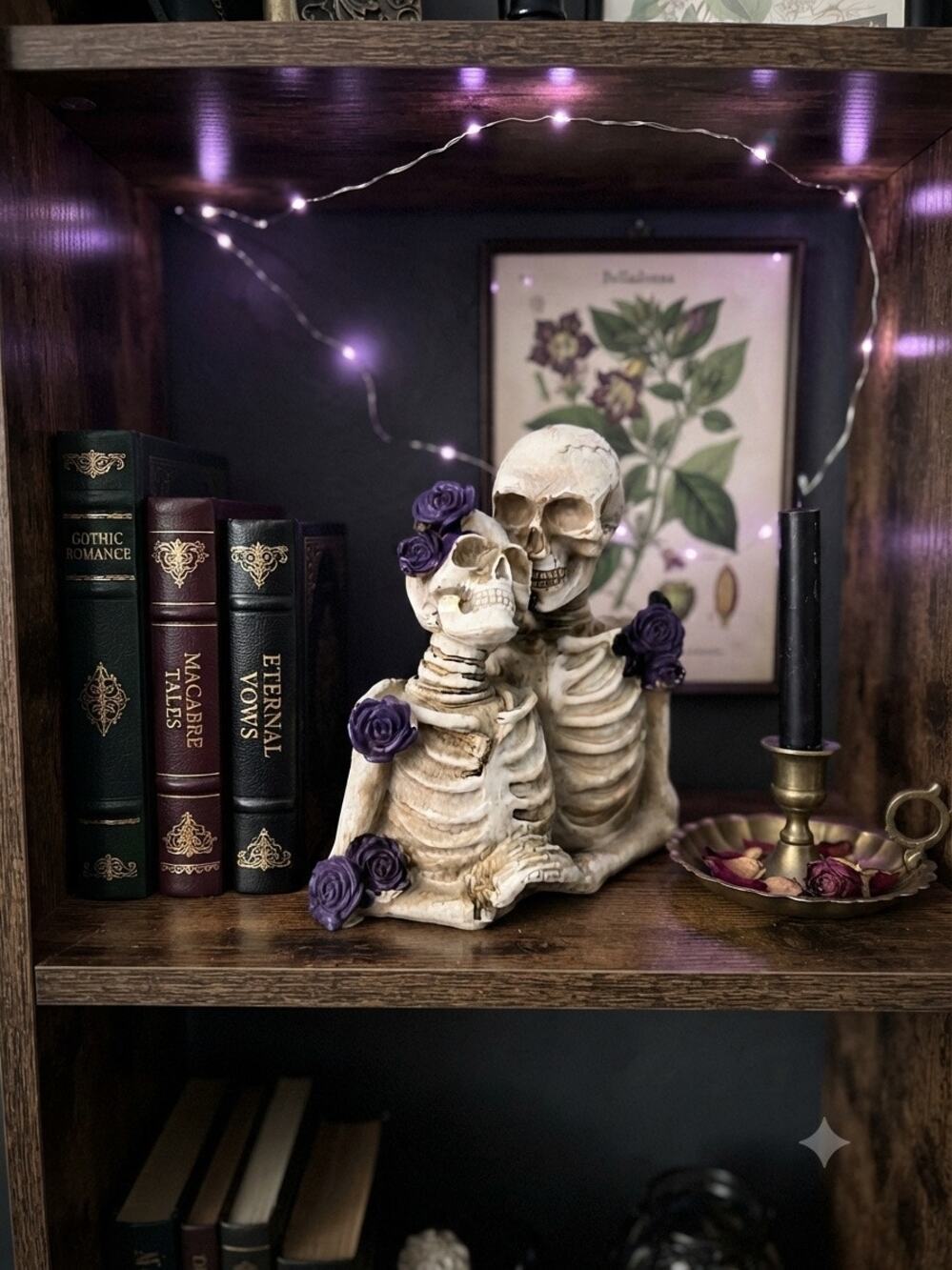 Gothic Skeleton Couple Figurine Purple Roses Halloween Decor Spooky Tier Tray